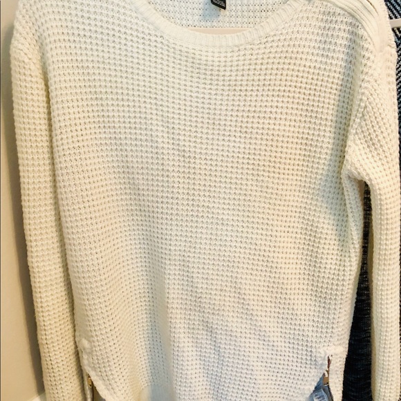Cream Side Zip Waffle Knit Sweater - Picture 2 of 2